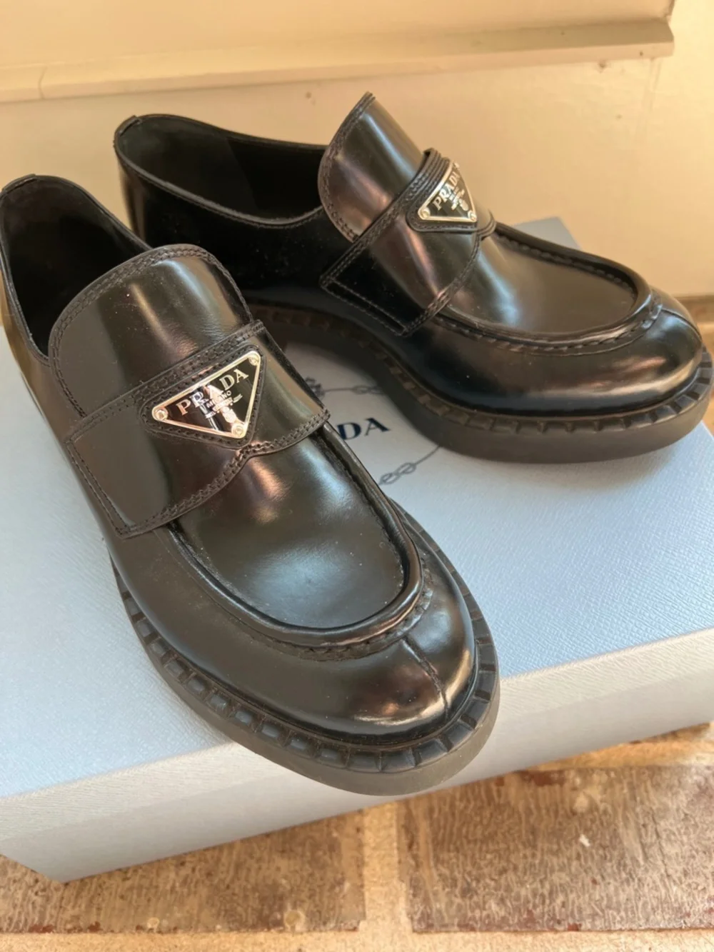 Prada Triangle Logo Patent Leather Loafer